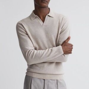 REISS. MERINO WOOL OPEN COLLAR TOP